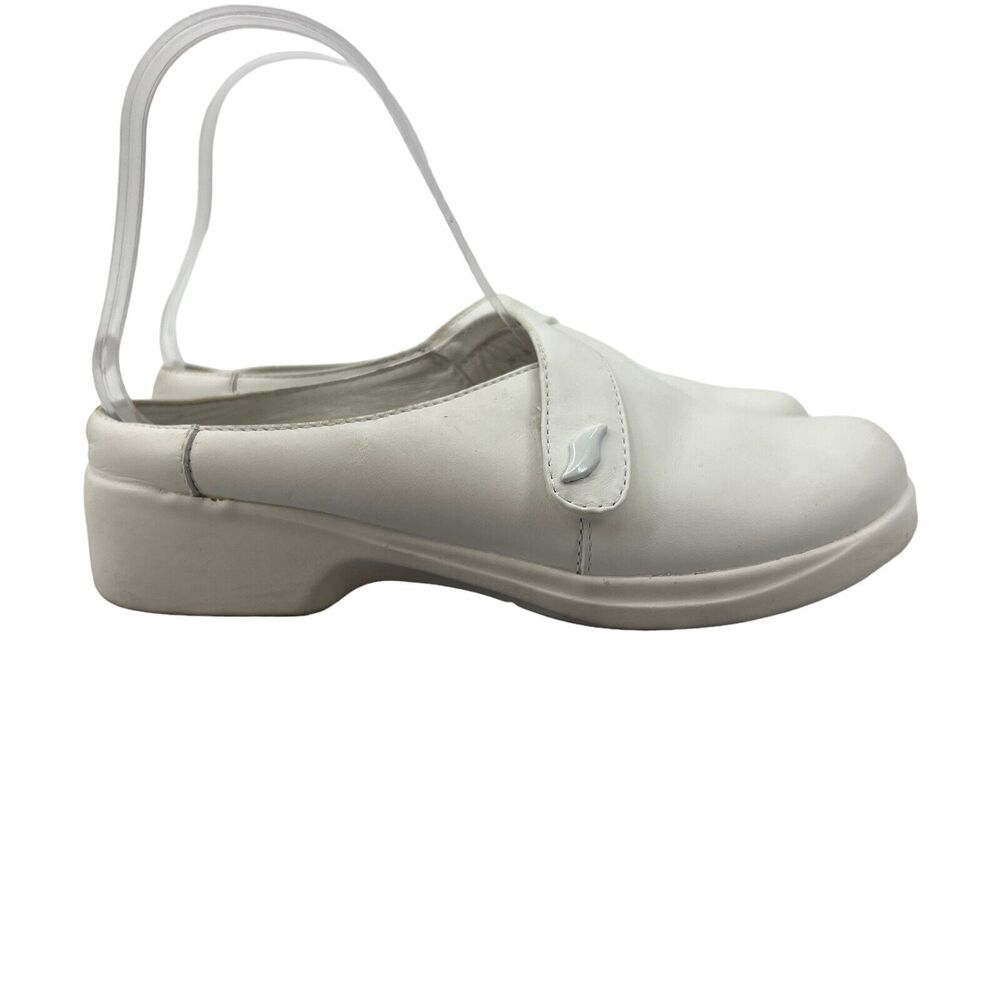 Propet Leather Nursing Mules Womens 6 White Hook & Loop Clog Slip On Shoe W0198